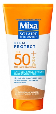 Mixa Dermo Protect Lait Solaire Anti-Sel Sable Chlore et Hydratation 24H Sans Parfum SPF50+ 175 ml