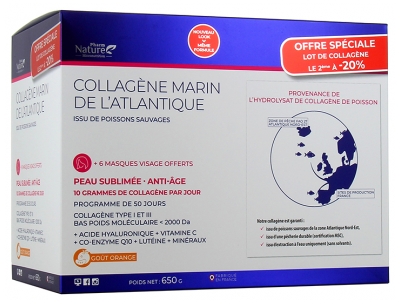 Pharm Nature Collagène Marin de L'Atlantique Peau Sublimée Anti Âge Lot de 2 x 325 Grammes
