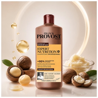 Franck Provost Expert Nutrition + Shampoing pour Cheveux Très Secs et Épais 500 ML
