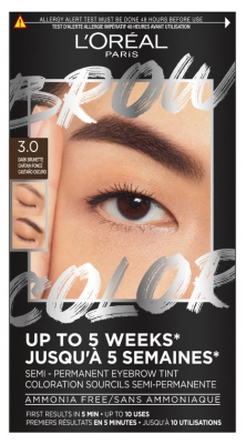 L'Oréal Paris Brow Color Coloration Semi-Permanente Sourcils 30 ml - Teinte : 3.0 Dark Brunette / Châtain Foncé