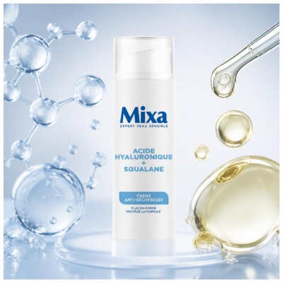 Mixa Crème Anti-Sécheresse à l'Acide Hyaluronique et au Squalane Peaux Déshydratées et Sensibles 50 ml