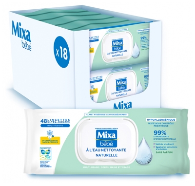 Mixa Bébé Lingettes à l'Eau Nettoyante Naturelle Multi-Usage 48 Lingettes
