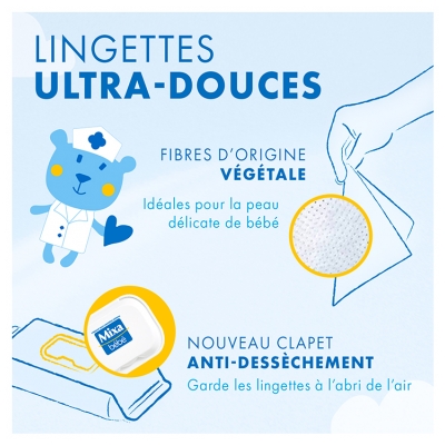 Mixa Bébé Lingettes à l'Eau Nettoyante Naturelle Multi-Usage 48 Lingettes