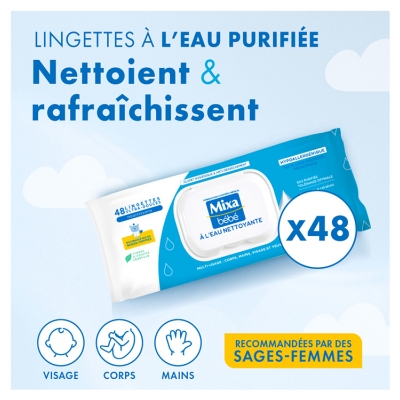 Mixa Bébé Lingettes à l'Eau Nettoyante 48 Unités