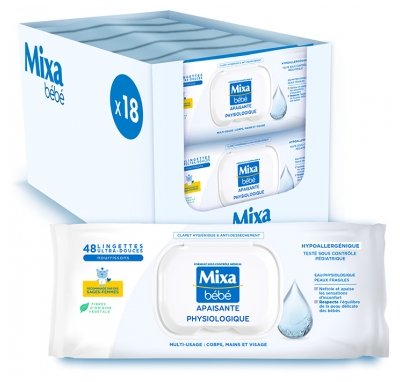 Mixa Bébé Lingettes Apaisantes Physiologiques Multi-Usage 48 Lingettes