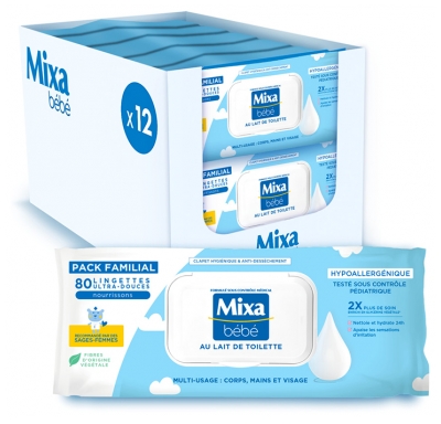 Mixa Bébé Lingettes au Lait de Toilette 80 Unités