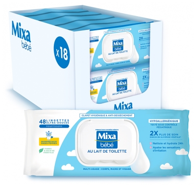 Mixa Bébé Lingettes au Lait de Toilette 48 Unités
