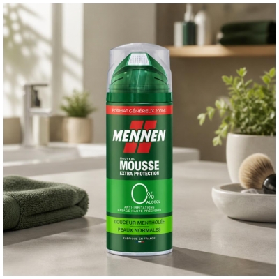Mennen Mousse de Rasage Extra Protection Douceur Mentholée Peaux Normales 200 ml