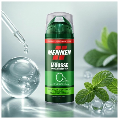 Mennen Mousse de Rasage Extra Protection Douceur Mentholée Peaux Normales 200 ml