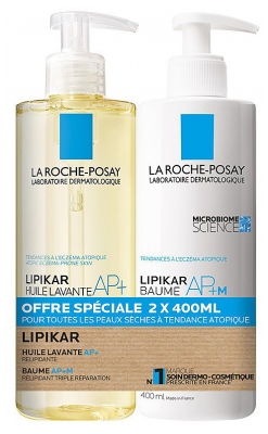 La Roche-Posay Lipikar Huile Lavante AP+ 400 ml + Baume Ap+M Relipidant Anti-Grattage 400 ml Offre Spéciale