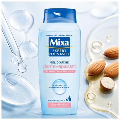 Mixa Gel Douche Dermo-Apaisant Hypoallergénique à l'Huile d'Amande Douche 400 ml