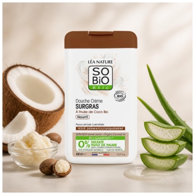 Léa Nature SO BIO étic Douche Crème Surgras à l'Huile de Coco Biologique 450 ML