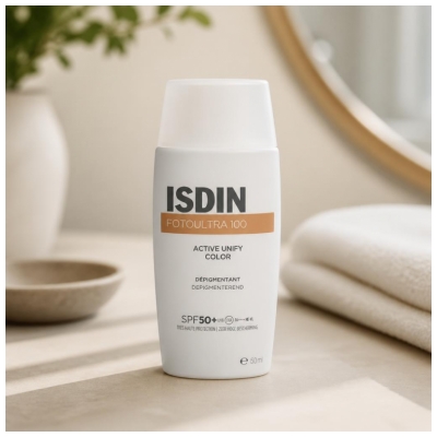 Isdin FotoUltra 100 Active Unify Color Crème Solaire Visage Teintée Dépigmentante SPF50+ 50 ml