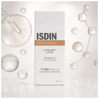 Isdin FotoUltra 100 Active Unify Color Crème Solaire Visage Teintée Dépigmentante SPF50+ 50 ml