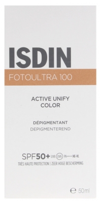 Isdin FotoUltra 100 Active Unify Color Crème Solaire Visage Teintée Dépigmentante SPF50+ 50 ml