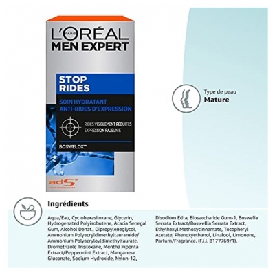 L'Oréal Paris Men Expert Stop Rides Soin Hydratant Anti-Rides d'Expression 50 ml