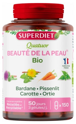 Superdiet Quatuor Bardane Beauté de la Peau Bio
Bardane Pissenlit Carotte Fumeterre - 150 Gélules