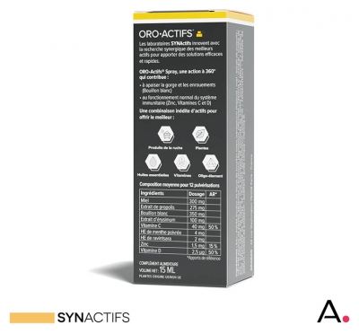 Synactifs Oroactifs® Spray - Maux de Gorge - Miel Propolis - 15 ml