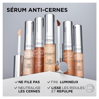 L'Oréal Paris Accord Parfait Sérum Correcteur Lumineux Anti-Cernes 11 ml - Teinte : 8N Médium Foncé