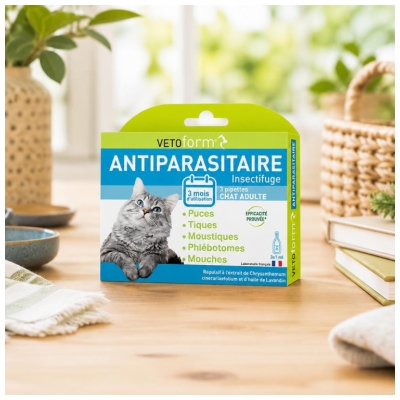 Vetoform Antiparasitaire Insectifuge Chat Adulte 3 Pipettes de 1 ml