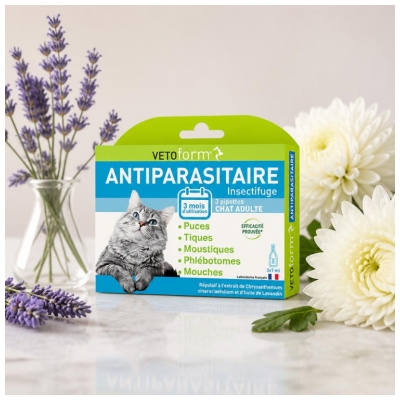 Vetoform Antiparasitaire Insectifuge Chat Adulte 3 Pipettes de 1 ml