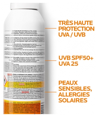 La Roche-Posay Anthelios Crème Solaire en Brume Invisible Corps Spf50+ Aérosol Avec Parfum 200 ml