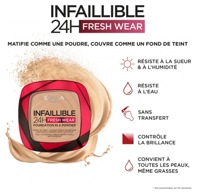 L'Oréal Paris Infaillible 24H Fond de Teint Poudre Longue Tenue 9 g - Teinte : 260 Neutre/Soleil Doré