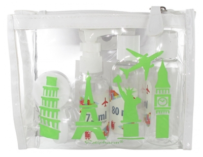 Estipharm Trousse Flacons Voyage Vides - Couleur : Transparent aux motifs Vert