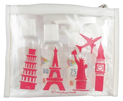 Estipharm Trousse Flacons Voyage Vides - Couleur : Transparent aux motifs Rose