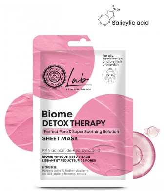 Natura Siberica Lab Biome Detox Masque Tissu Visage Lissant et Réducteur de Pores 25 g