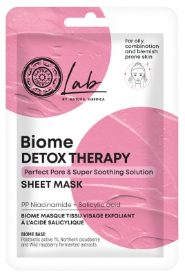 Natura Siberica Lab Biome Detox Masque Tissu Visage Lissant et Réducteur de Pores 25 g