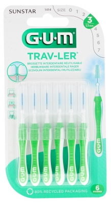 GUM Trav-Ler Brossettes Interdentaires Réutilisables 6 Unités - Taille : 1414 : 1,1 mm