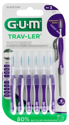 GUM Trav-Ler Brossettes Interdentaires Réutilisables 6 Unités - Taille : 1,2 mm