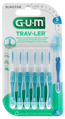 GUM Trav-Ler Brossettes Interdentaires Réutilisables 6 Unités - Taille : 1614 : 1,6 mm