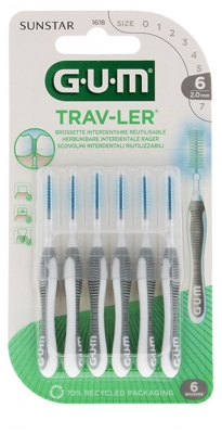 GUM Trav-Ler Brossettes Interdentaires Réutilisables 6 Unités - Taille : 1618 : 2,0 mm
