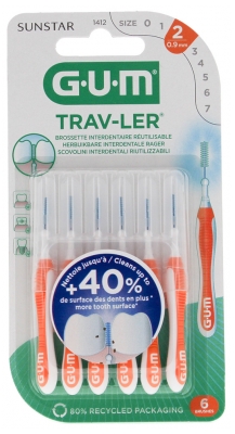 GUM Trav-Ler Brossettes Interdentaires Réutilisables 6 Unités - Taille : 1412 : 0,9 mm