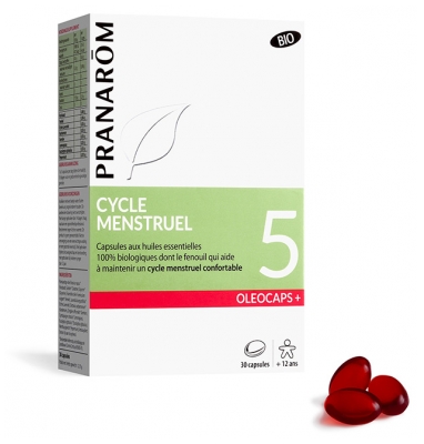 Pranarôm Oléocaps+ 5 Capsules d'Huiles Essentielles Bio Cycle Menstruel Bio 30 Capsules