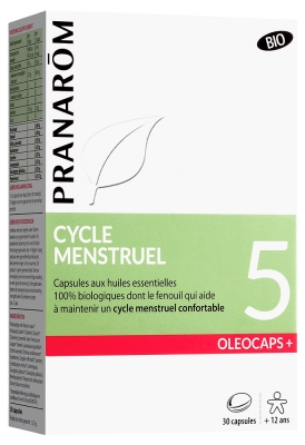 Pranarôm Oléocaps+ 5 Capsules d'Huiles Essentielles Bio Cycle Menstruel Bio 30 Capsules