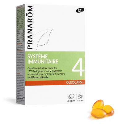 Pranarôm Oléocaps+ 4 Capsules d'Huiles Essentielles Bio Système Immunitaire 30 Capsules