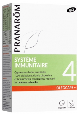Pranarôm Oléocaps+ 4 Capsules d'Huiles Essentielles Bio Système Immunitaire 30 Capsules