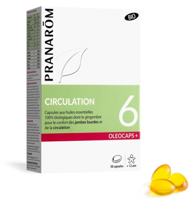 Pranarôm Oléocaps+ 6 Circulation Capsules d'Huiles Essentielles Bio 30 Capsules