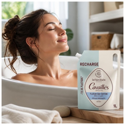 Cavaillès Gel Bain et Douche Fleur de Coton Peaux Sensibles Éco-Recharge 1 L