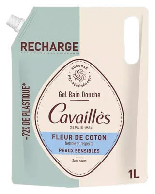 Cavaillès Gel Bain et Douche Fleur de Coton Peaux Sensibles Éco-Recharge 1 L