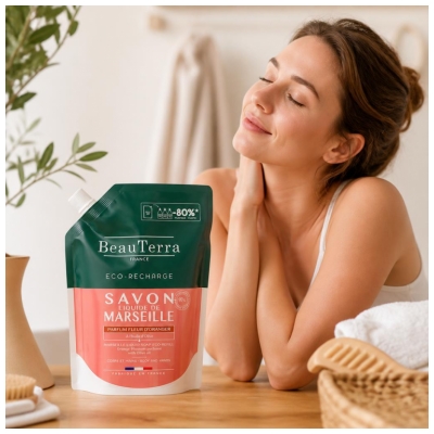 BeauTerra Savon de Marseille Liquide Parfum Fleur d'Oranger Éco-Recharge 900 ml