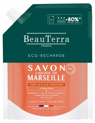 BeauTerra Savon de Marseille Liquide Parfum Fleur d'Oranger Éco-Recharge 900 ml