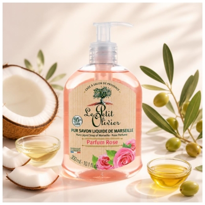 Le Petit Olivier Pur Savon Liquide de Marseille Parfum Rose 300 ml