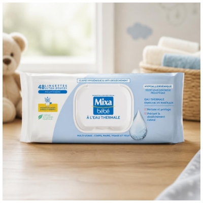 Mixa Bébé Lingettes à l'Eau Thermale 48 Unités