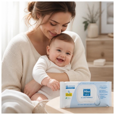 Mixa Bébé Lingettes à l'Eau Thermale 48 Unités