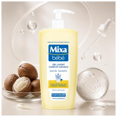 Mixa Bébé Gel Lavant Corps et Cheveux Sans Savon 750 ML