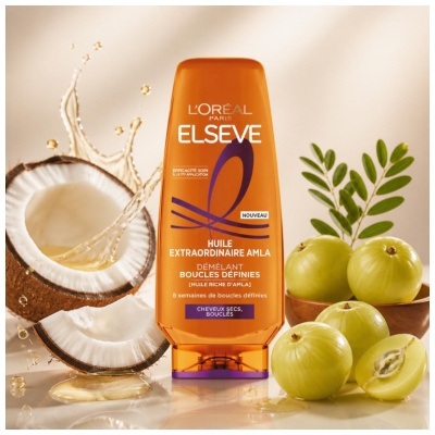 L'Oréal Paris Elseve Huile Extraordinaire Amla Après-Shampoing Démêlant Boucles Définies Cheveux Secs Bouclés 250 ml